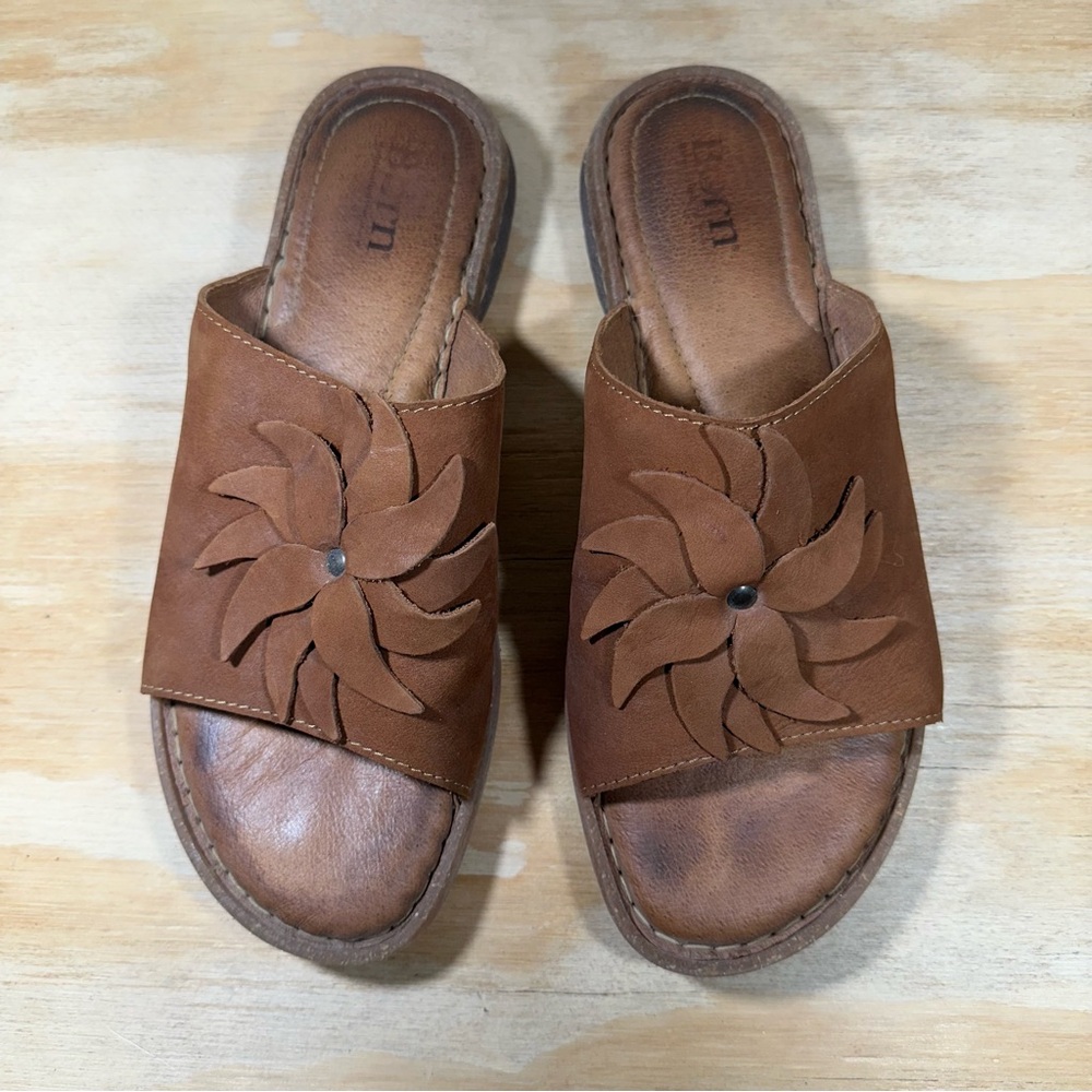 Born Brown Leather Slide Sandals - Picture 2 of 7